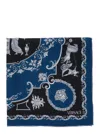 Versace Blue Scarf With Geometric Pattern And Logo Lettering Print In Silk Man In Blue