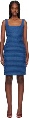 Versace Blue Scoop-neck Fitted Denim Minidress In 1d800-medium Blue
