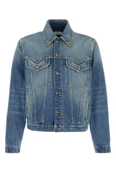 Versace Denim Jacket Point Collar Chest Pockets In Blue