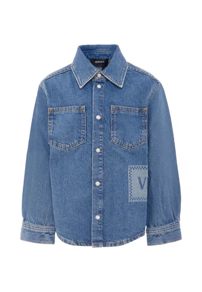 Versace Kids' Blue Shirt For Boy With 90 Vintage Logo