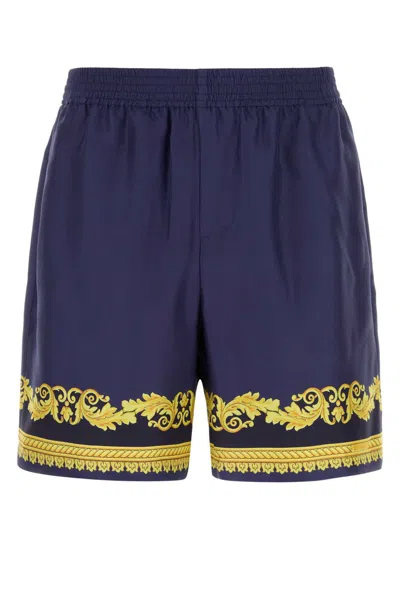 Versace Blue Silk Bermuda Shorts