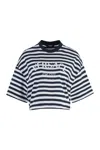 VERSACE BLUE STRIPED COTTON CREW-NECK TEE FOR WOMEN