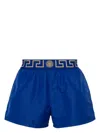 Versace Intimo Blue Geometric Patterned Lingerie Shorts In Blue
