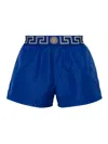 Versace Blue Swim Shorts With Elastic Waist With Greca Motif In Tech Fabric Man