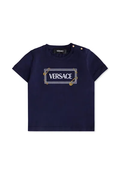 VERSACE BLUE T-SHIRT WITH 90 VINTAGE LOGO AND PINS FOR BABY