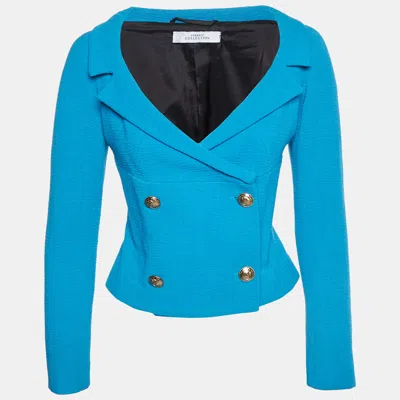 Pre-owned Versace Blue Textured Tweed Cropped Jacket M