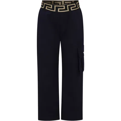 Versace Kids' Blue Trousers For Boy With  Logo