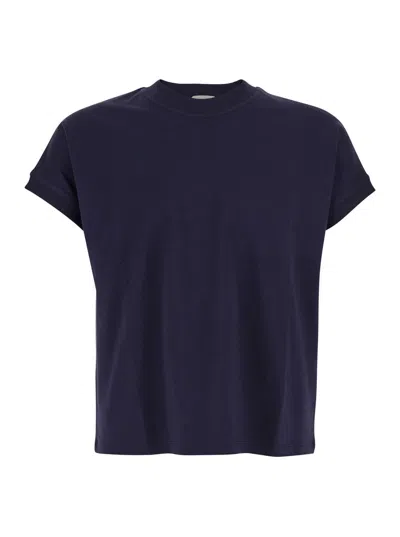 Versace Blue Vintage T-shirt With Round Neck And Front Logo For Men