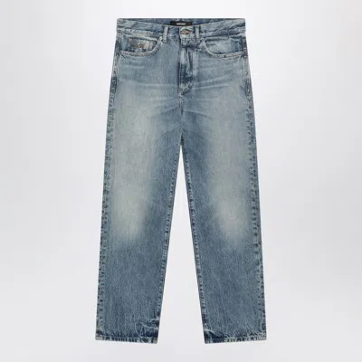 Versace Blue Washed-effect Jeans With Small Studs