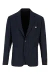Versace Wool Blazer With Buttoned Cuffs And Pockets In Blue