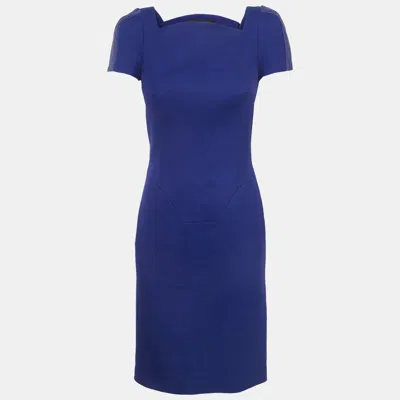 Pre-owned Versace Blue Wool Blend Sheath Mini Dress S
