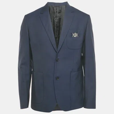 Pre-owned Versace Blue Wool Medusa Pocket Detail Blazer L