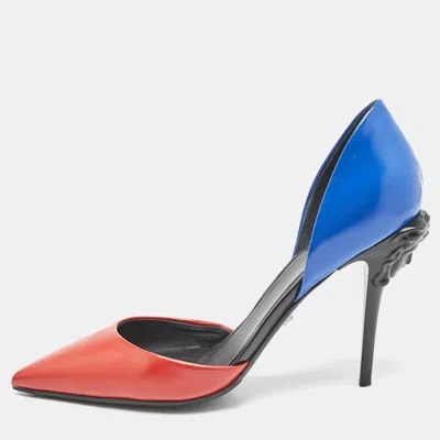 Pre-owned Versace Blue/red Leather Medusa Heel Pumps Size 39
