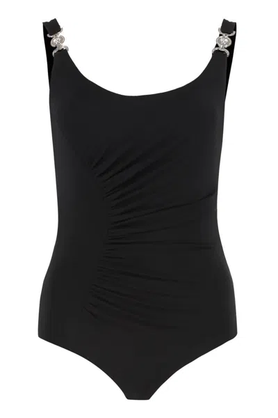 Versace Body Draped In Stretch Crepe Jersey In Black