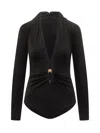 Versace Deep V Neck Pin Draped Bodysuit