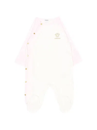 Versace Bodysuit With Feet Jersey Str. + Jersey Str. Barocco Kids + Ri In White