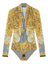 Versace Baroque-print Deep V-neck Bodysuit In Yellow