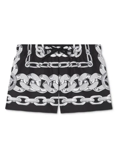 Versace Bold Chain Pattern Black Swim Shorts