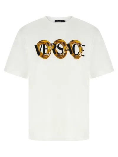 Versace Bold Front Logo Print  T-shirt In White