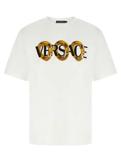 Versace Bold Front Logo Print  T-shirt In White