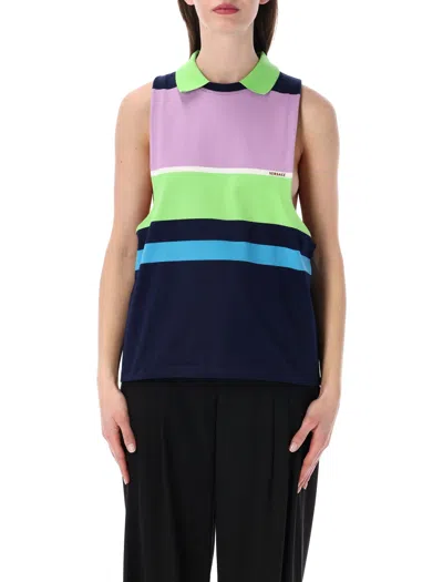 Versace Bold Sleeveless Top With Cutouts And Ribbed Detail - Size 40 In Multi