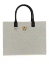 Versace Round Handle Canvas Shopping Bag With Medusa Detail In White