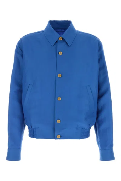 Versace Turquoise Wool Blend Bomber Jacket In Blue