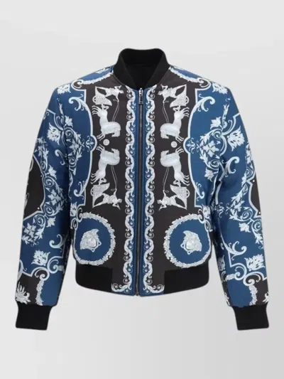 Versace Black Nylon Sports Jacket In Animal Print