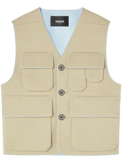 Versace Flap-pocket V-neck Vest In Sand