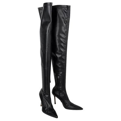 Pre-owned Versace Boot Thigh High Black Very Soft Leather Boots 39 /9
