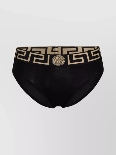 Versace Black Speedo With Greca Detail In Tech Fabric Man