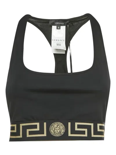 Pre-owned Versace Border Jersey Bralette In Black