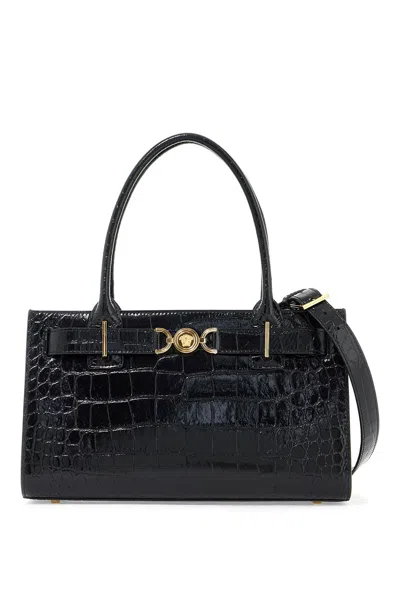 Versace Borsa Tote Effetto Cocco Medusa '95 In Black