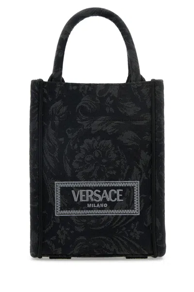 Versace Black Barocco Athena Mini Tote In Multicolor