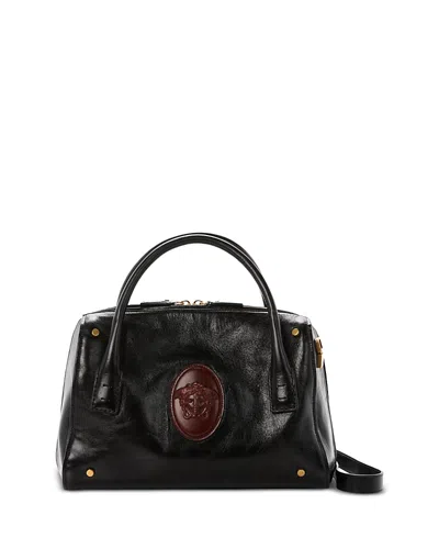 Versace Boston Medium Leather Handbag In Black