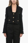 Versace Boucle' Cropped Fabric With Golden-effect Logoed Buttons In Black