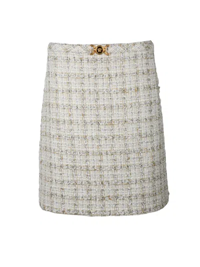 Versace Bouclé Mini Skirt - Beige/gold In Gray