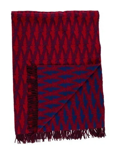 Pre-owned Versace Boucle Throw Blanket In Blue/red