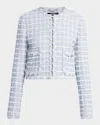 Versace Medusa Cropped Cotton-blend Tweed Jacket In Blue