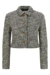 Versace Wool Boucle Jacket Contrast Buttons Cropped In Weiss/schwarz