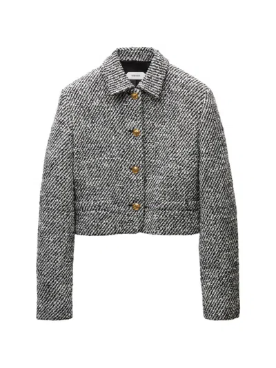 Versace Wool Boucle Jacket Contrast Buttons Cropped In Gray