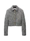 Versace Wool Boucle Jacket Contrast Buttons Cropped In Gray