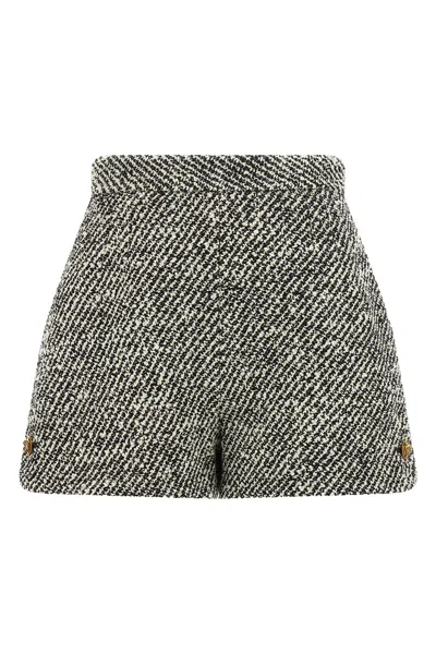 Versace Bouclé Wool Shorts In White/black