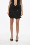 Versace Boucle' Wrap Miniskirt With Logoed Buttons In Black