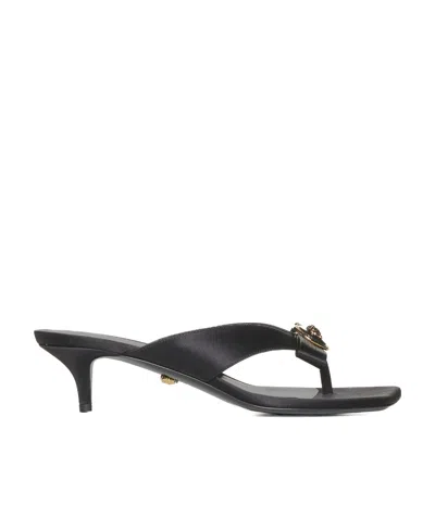 Versace Gianni Ribbon Thong Mules In Black