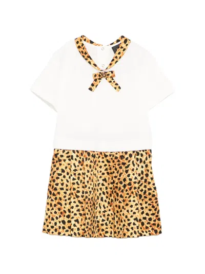 Versace Kids' Bow Leopard-print Dress In White