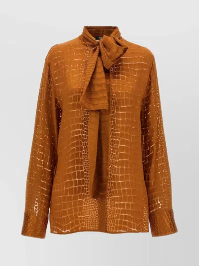 Versace Croc-effect Scarf-tie Shirt In Orange