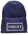 Versace Box Logo Nylon Greca Strap Backpack In Blue
