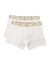 Versace Two-pack White Greca Border Boxer Briefs In Black Silver Gold