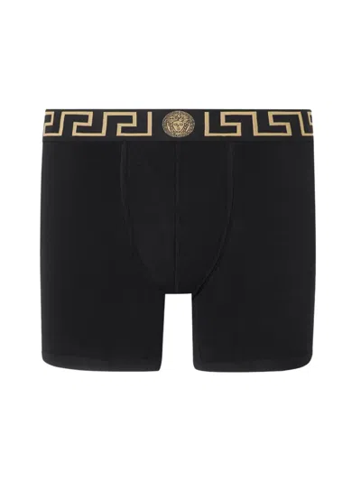Versace Greek Key Jersey Boxer Briefs In Black